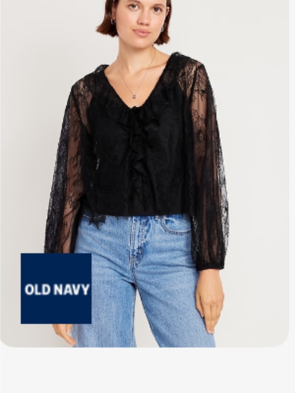 Old Navy Black Lace Ruffle V-Neck Blouse